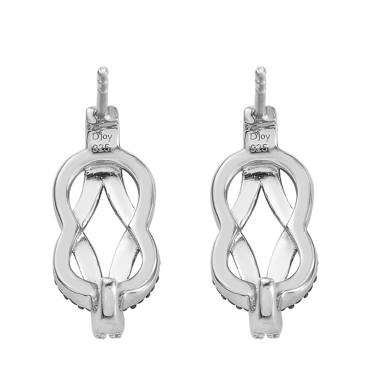 Blue Diamond Accent J-Hoop Earrings in Rhodium and Platinum Over Sterling Silver
