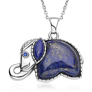 Lapis Lazuli and Blue Austrian Crystal Elephant Pendant Necklace 20 Inches in Stainless Steel 5.00 ctw