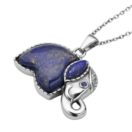 Lapis Lazuli and Blue Austrian Crystal Elephant Pendant Necklace 20 Inches in Stainless Steel 5.00 ctw image number 3