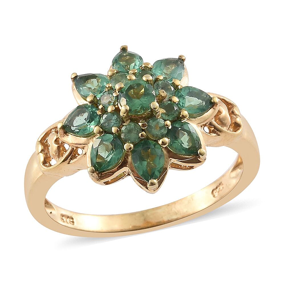 Emeraldine Apatite Floral Ring in 14K Yellow Gold Over Sterling Silver (Size 8.0) 2.00 ctw