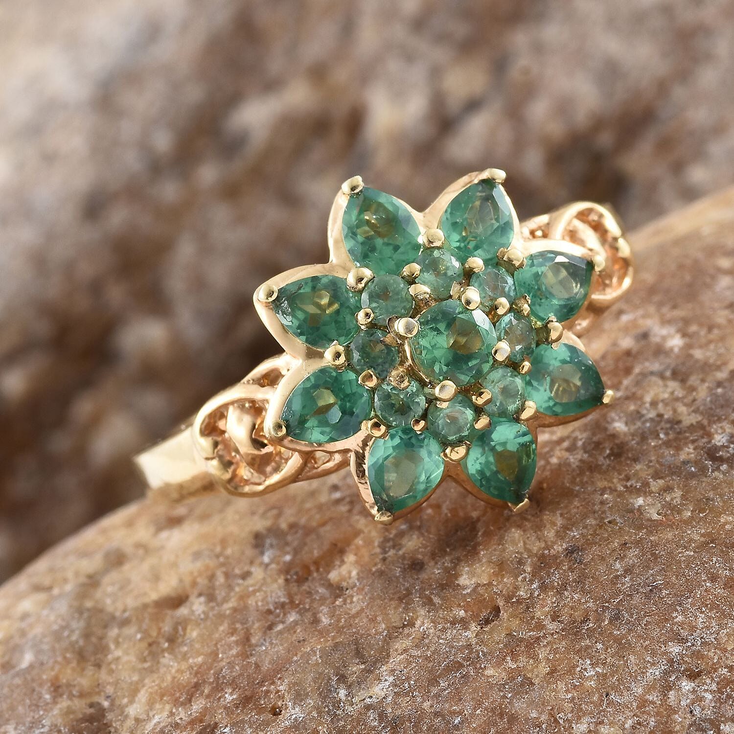 Emeraldine Apatite Floral Ring in 14K Yellow Gold Over Sterling Silver (Size 8.0) 2.00 ctw