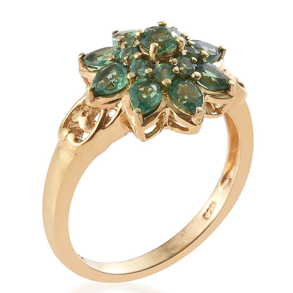 Emeraldine Apatite Floral Ring in 14K Yellow Gold Over Sterling Silver (Size 8.0) 2.00 ctw