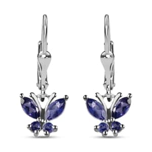 Catalina Iolite Lever Back Earrings in Sterling Silver| Silver Butterfly Earrings|Blue Earrings For Wedding 0.75 ctw