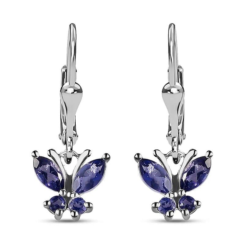 D'Joy Catalina Iolite 0.75 ctw Earrings, Butterfly Earrings, Stainless Steel & Sterling Silver Earrings, Iolite Butterfly Earrings