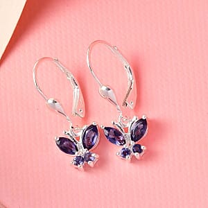 D'Joy Catalina Iolite 0.75 ctw Earrings, Butterfly Earrings, Stainless Steel & Sterling Silver Earrings, Iolite Butterfly Earrings
