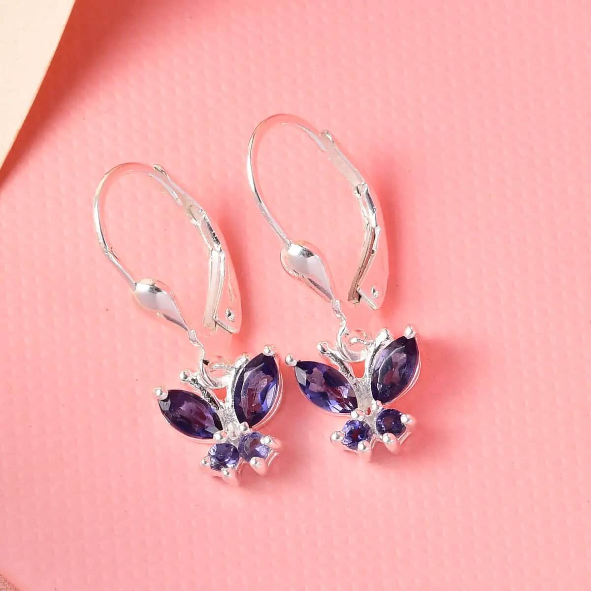 Catalina Iolite Earrings, Butterfly Earrings, Stainless Steel & Sterling Silver Earrings, Iolite Butterfly Earrings 0.75 ctw image number 1