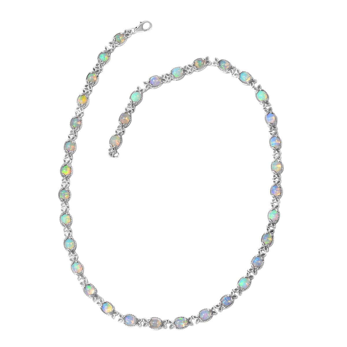 Ethiopian Opal Necklace in Platinum Over Sterling Silver, Welo Opal Jewelry, Silver Necklace, Celtic Knot Designs 18.45 ctw (18 in) image number 0