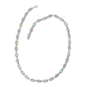 Ethiopian Opal Necklace in Platinum Over Sterling Silver, Welo Opal Jewelry, Silver Necklace, Celtic Knot Designs 18.45 ctw (18 in)