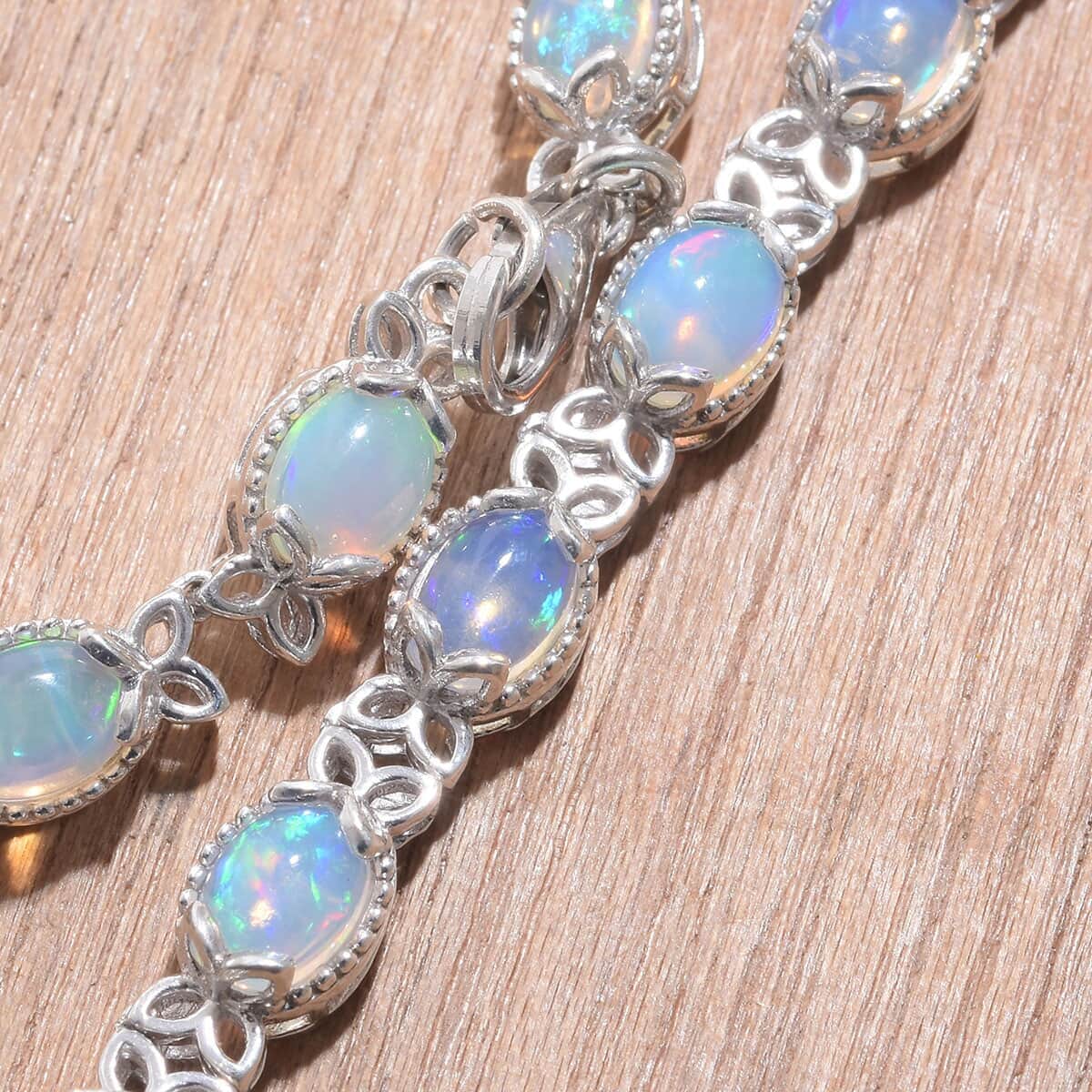 Ethiopian Opal Necklace in Platinum Over Sterling Silver, Welo Opal Jewelry, Silver Necklace, Celtic Knot Designs 18.45 ctw (18 in) image number 1