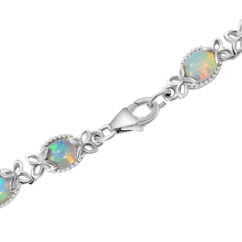Ethiopian Opal Necklace in Platinum Over Sterling Silver, Welo Opal Jewelry, Silver Necklace, Celtic Knot Designs 18.45 ctw (18 in)