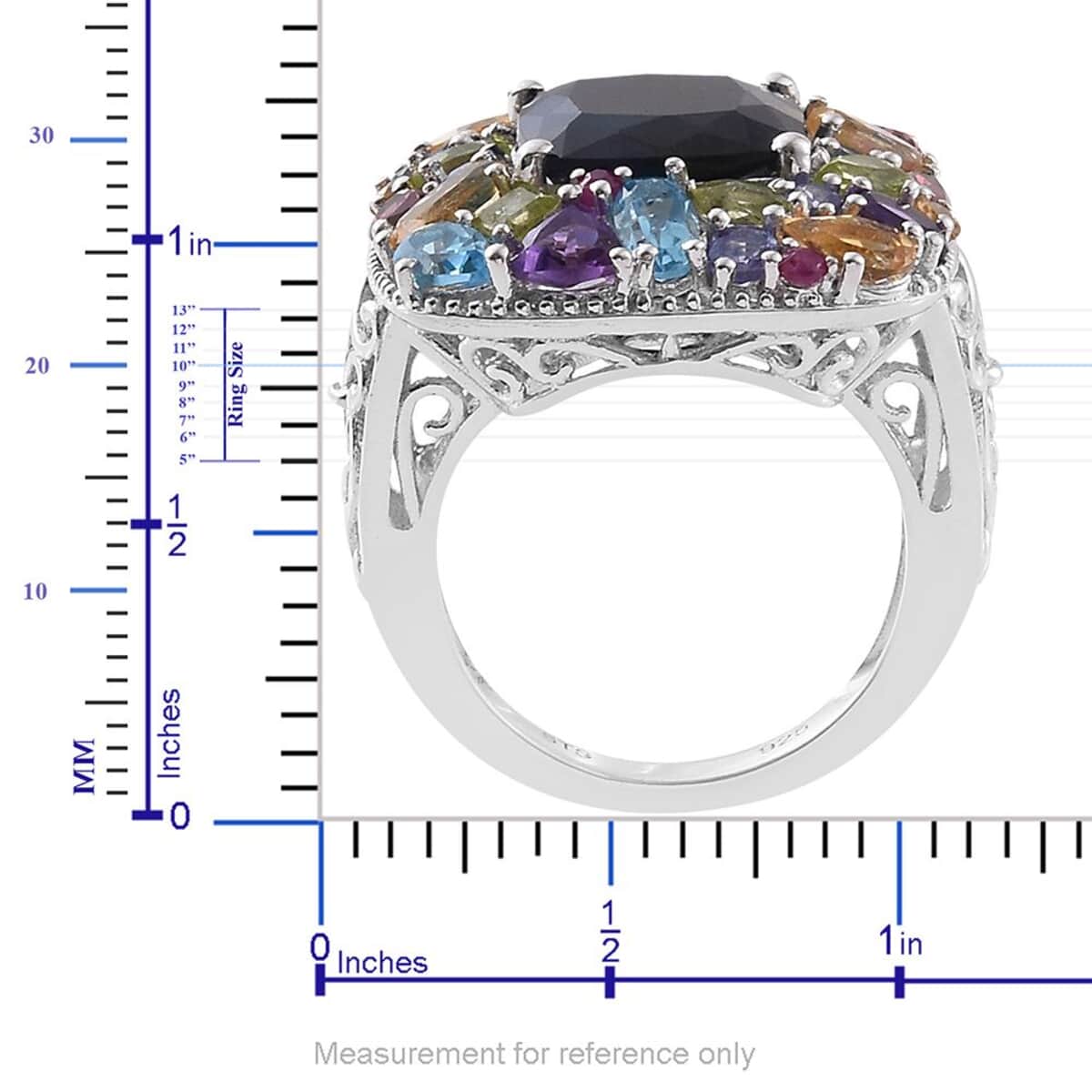 Kanchanaburi Blue Sapphire, Multi Gemstone Platinum Over Sterling Silver Ring (Size 7.0) 11.11 ctw image number 4