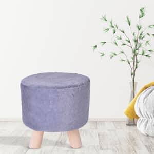 Faux Fur Gray Round Foot Stool Ottoman- 3 Wooden Legs- Best Stool for Living Room/Bedroom/Dressing Room/Drawing Room- Soft Plush Fabric