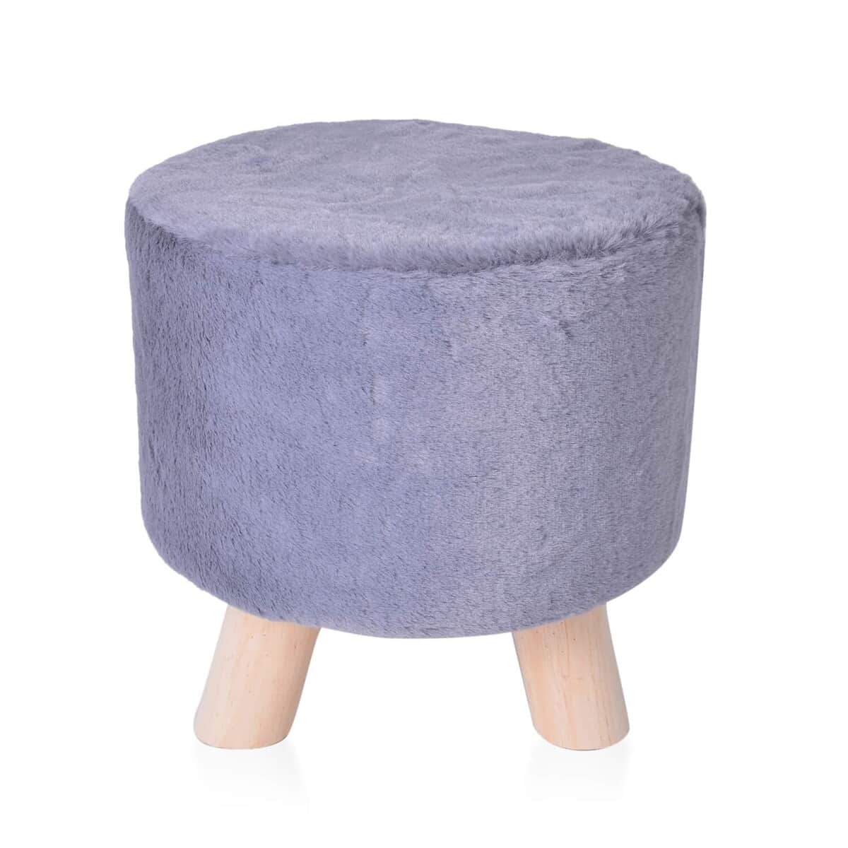 Faux Fur Gray Round Foot Stool Ottoman- 3 Wooden Legs- Best Stool for Living Room/Bedroom/Dressing Room/Drawing Room- Soft Plush Fabric image number 3