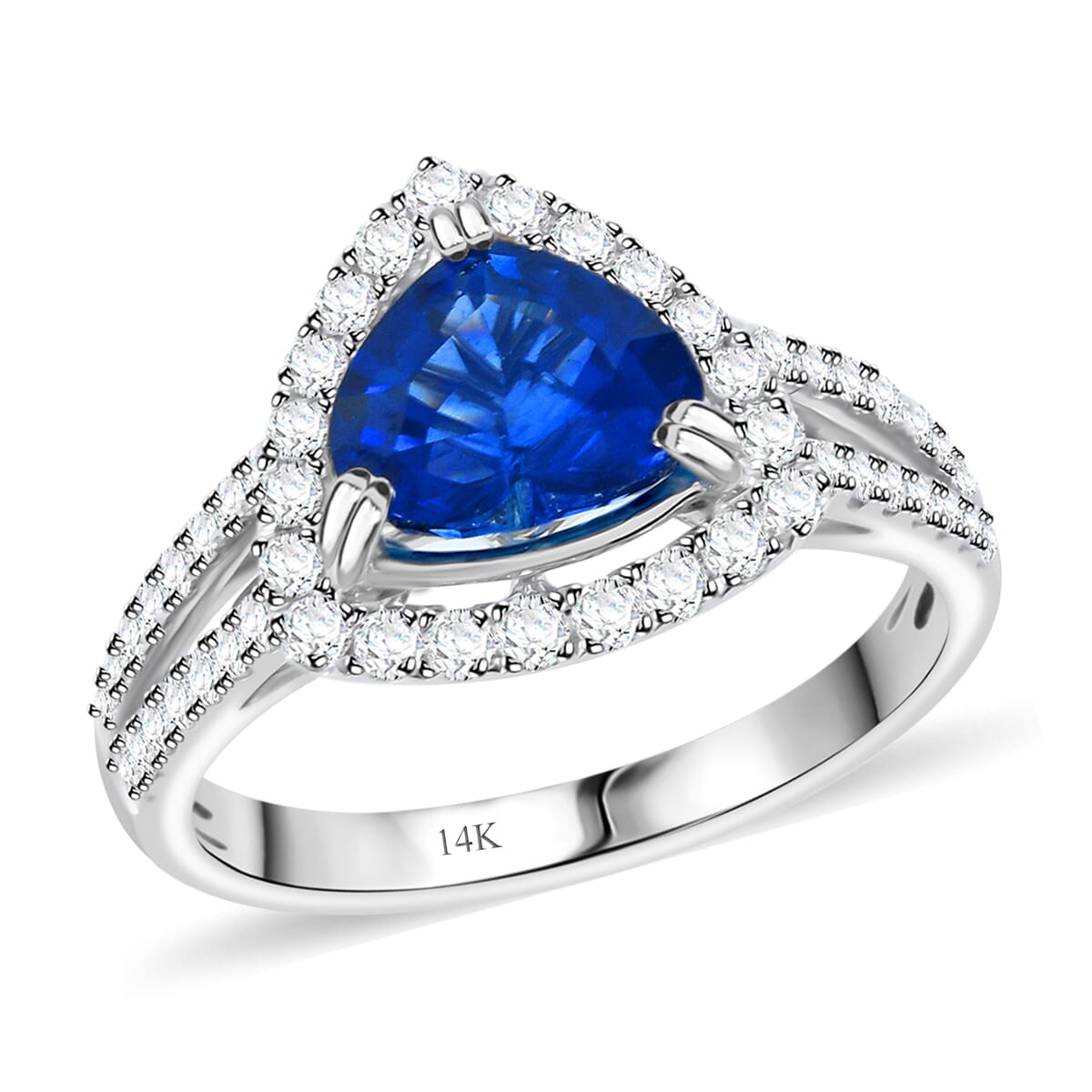 Limited Edition 14K White Gold Madagascar Blue Sapphire and Diamond Ring (Size 7.0) 3.26 Grams 2.63 ctw image number 0