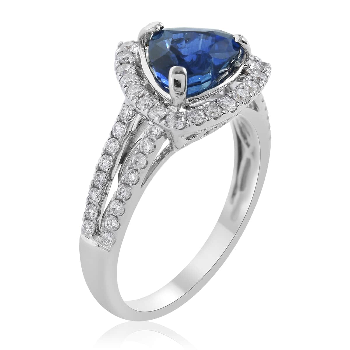 Limited Edition 14K White Gold Madagascar Blue Sapphire and Diamond Ring (Size 7.0) 3.26 Grams 2.63 ctw image number 1