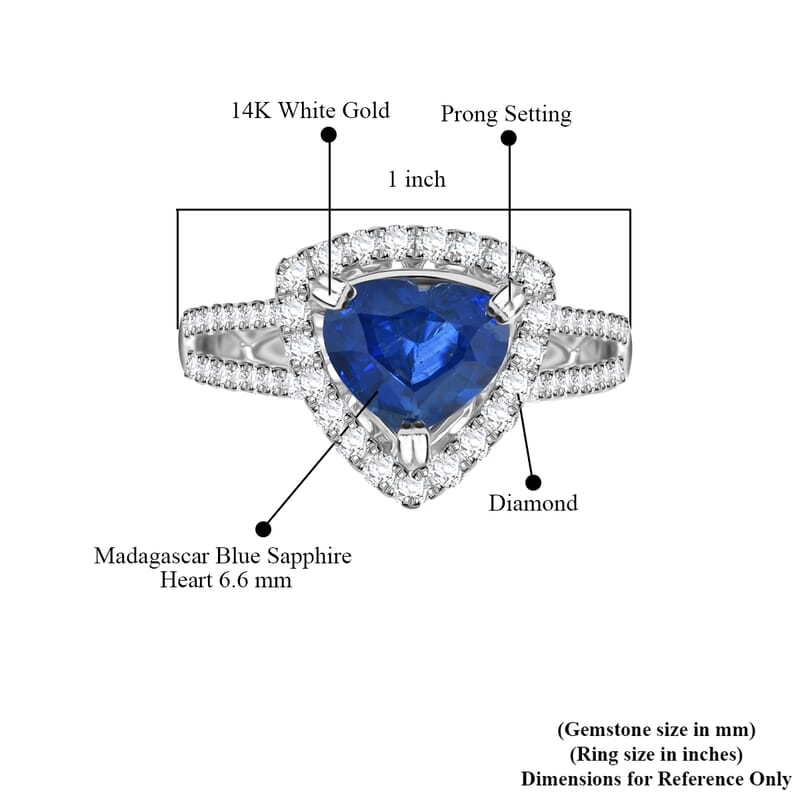 Limited Edition 14K White Gold Madagascar Blue Sapphire and Diamond Ring (Size 7.0) 3.26 Grams 2.63 ctw