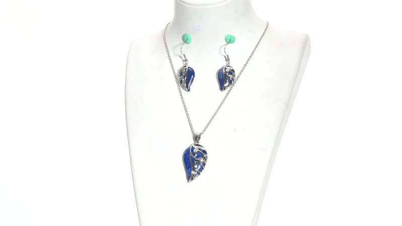 Lapis Lazuli Leaf Earrings Pendant Necklace in Stainless Steel| Solitaire Pendant| Solitaire Earrings for Women 70.00 ctw