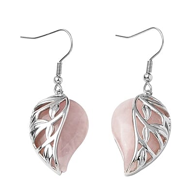 Galilea Rose Quartz Earrings Pendant Necklace in Stainless Steel, Solitaire Pendant, Solitaire Earrings for Women 70.00 ctw