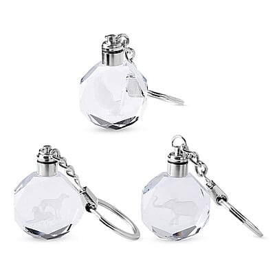 Set of 3 Elephant, Eagle and Dog Crystal Keychains with LED Light