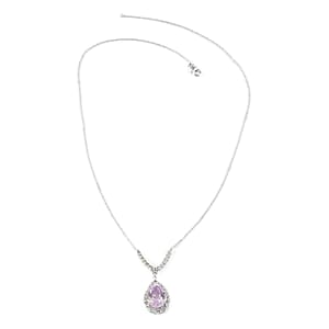 14K White Gold Kunzite and White Zircon Pendant Necklace 18 Inches 3.40 Grams 5.65 ctw