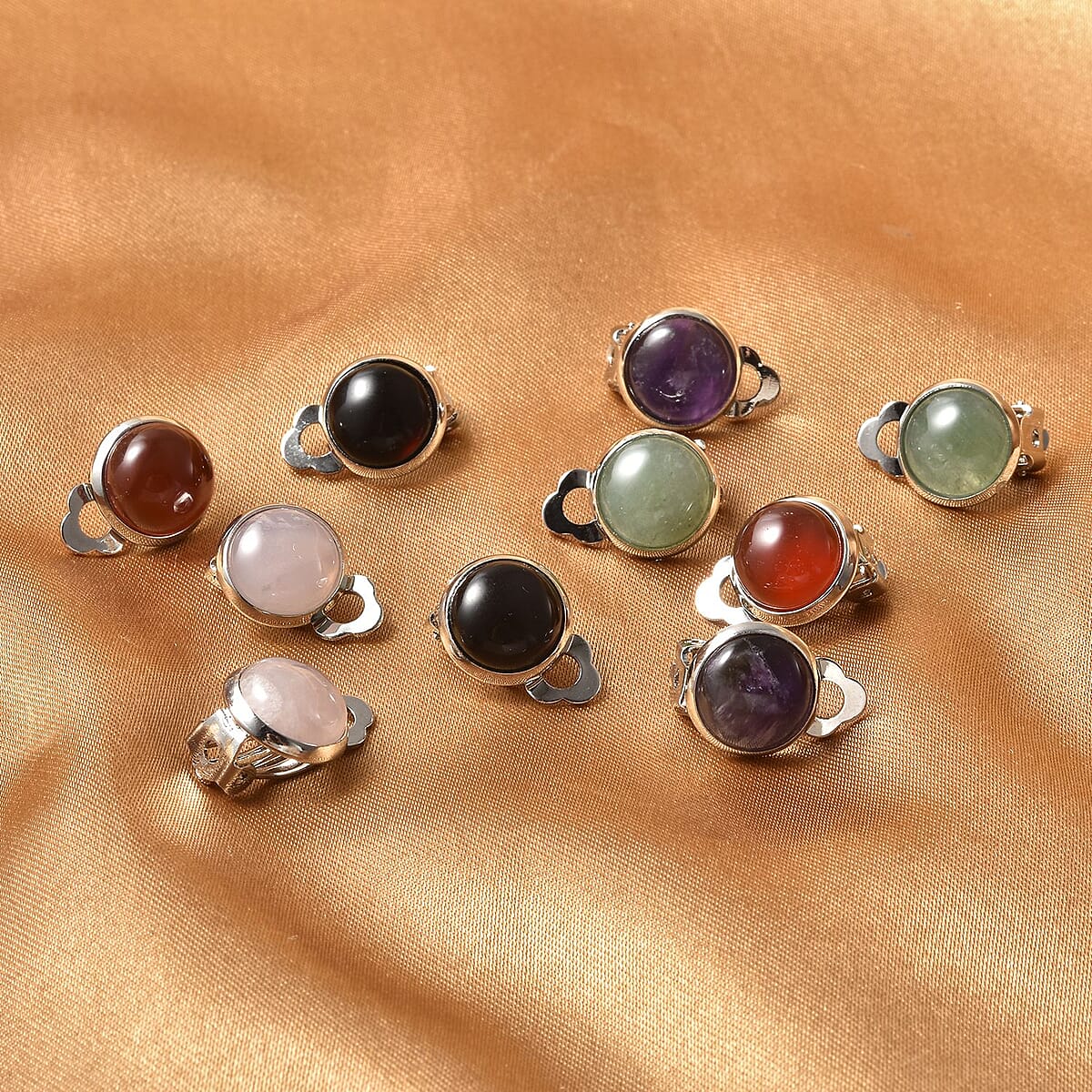 Set of 5 Multi Gemstone Clip On Stud Earrings in Silvertone 76.50 ctw image number 1