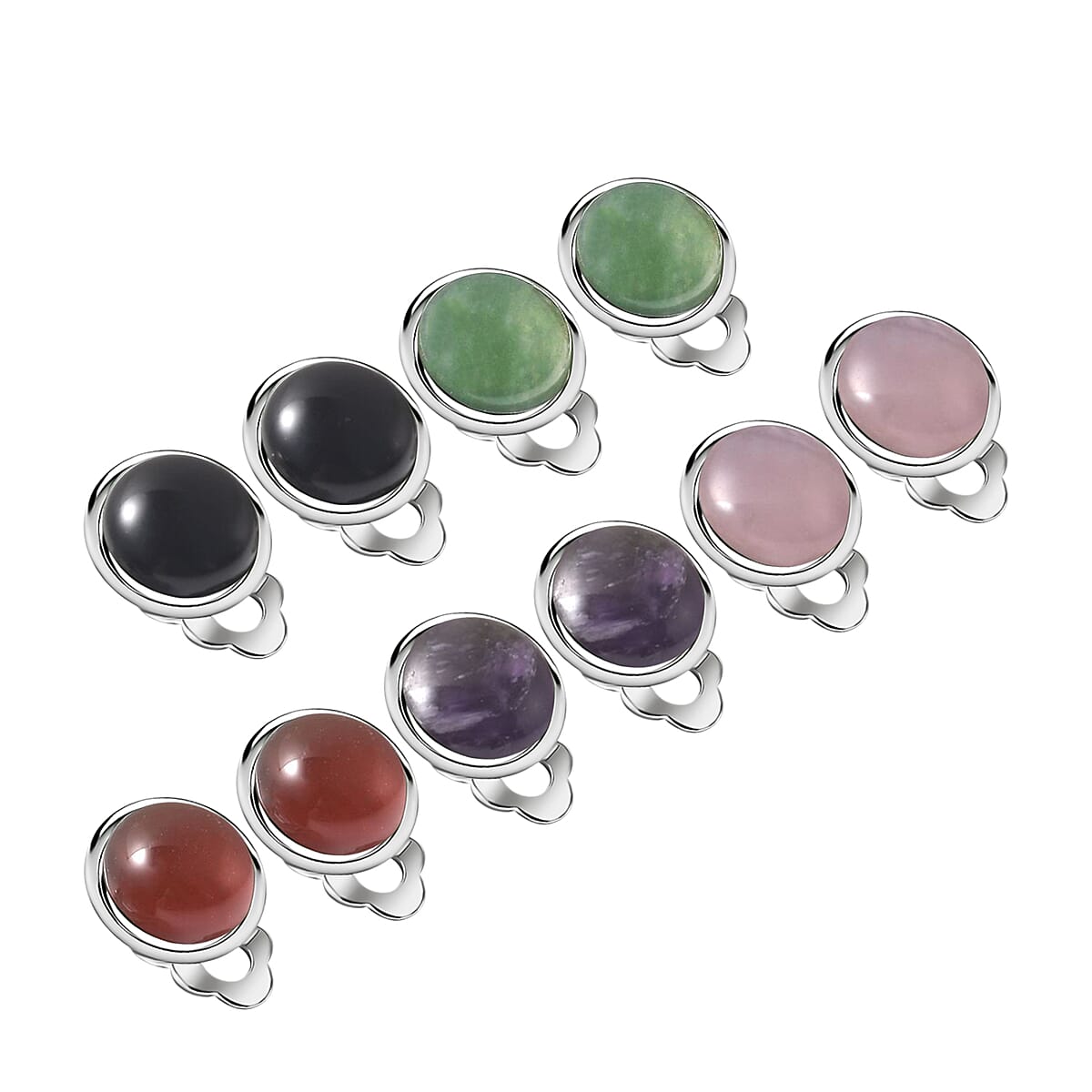 Set of 5 Multi Gemstone Clip On Stud Earrings in Silvertone 76.50 ctw image number 3
