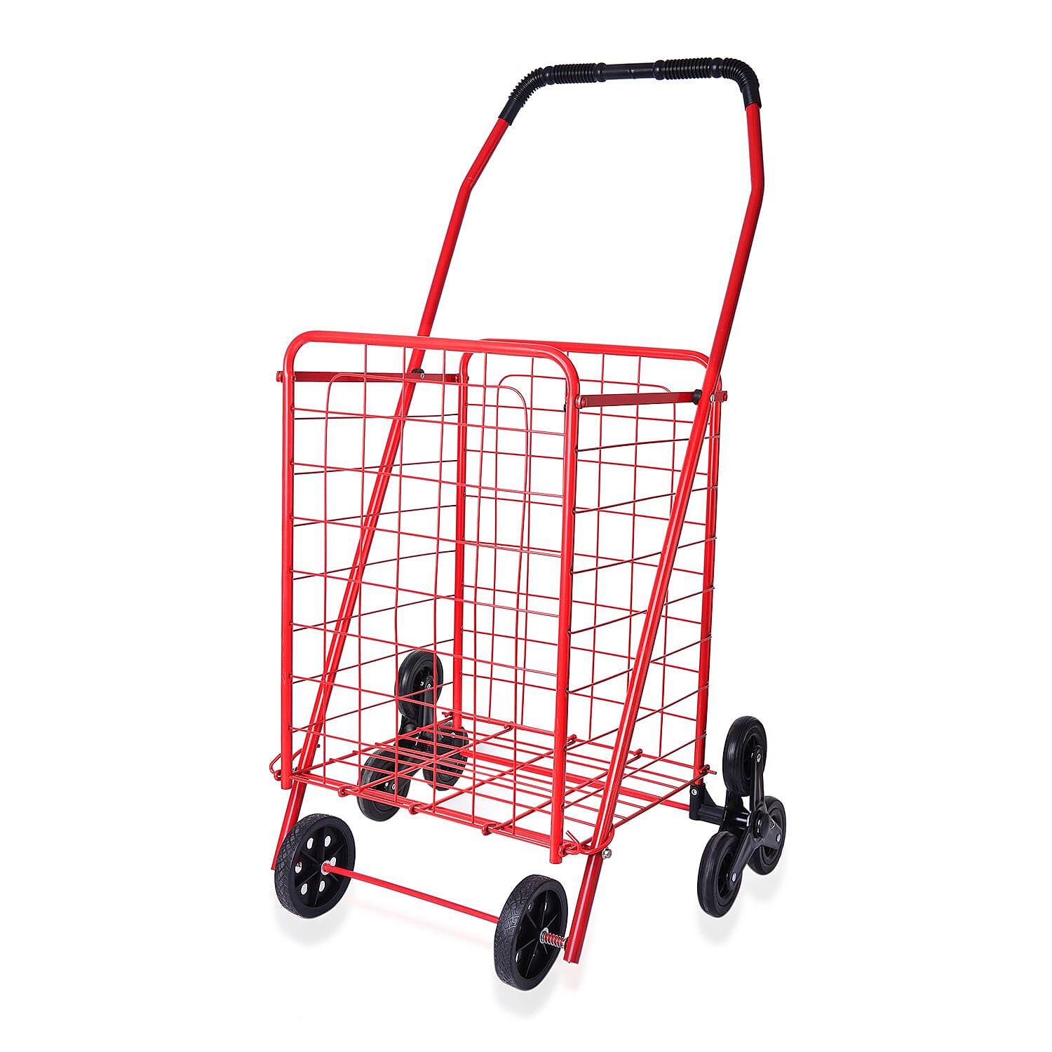 Red Collapsible Iron Cart with Climbing Wheels and Comfort Grip Handle