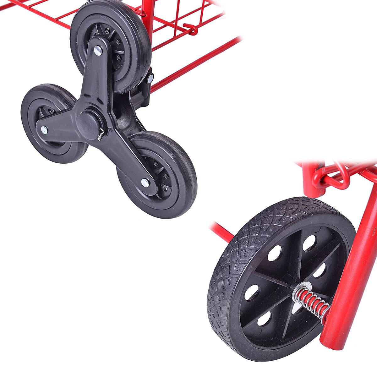 Red Collapsible Iron Cart with Climbing Wheels and Comfort Grip Handle