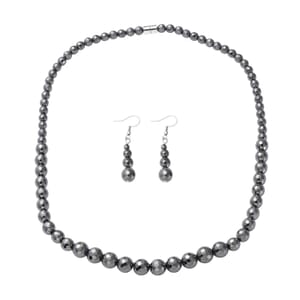 Black Hematite 429.50 ctw Beaded Drop Earrings and Necklace 20 Inches in Stainless Steel