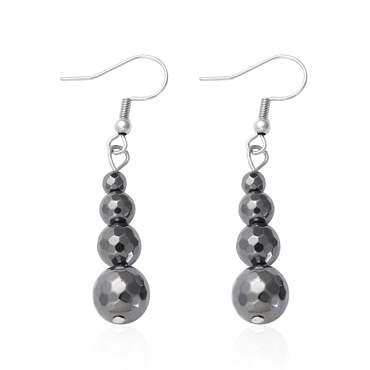 Black Hematite 429.50 ctw Beaded Drop Earrings and Necklace 20 Inches in Stainless Steel