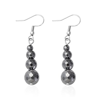 Black Hematite 429.50 ctw Beaded Drop Earrings and Necklace 20 Inches in Stainless Steel