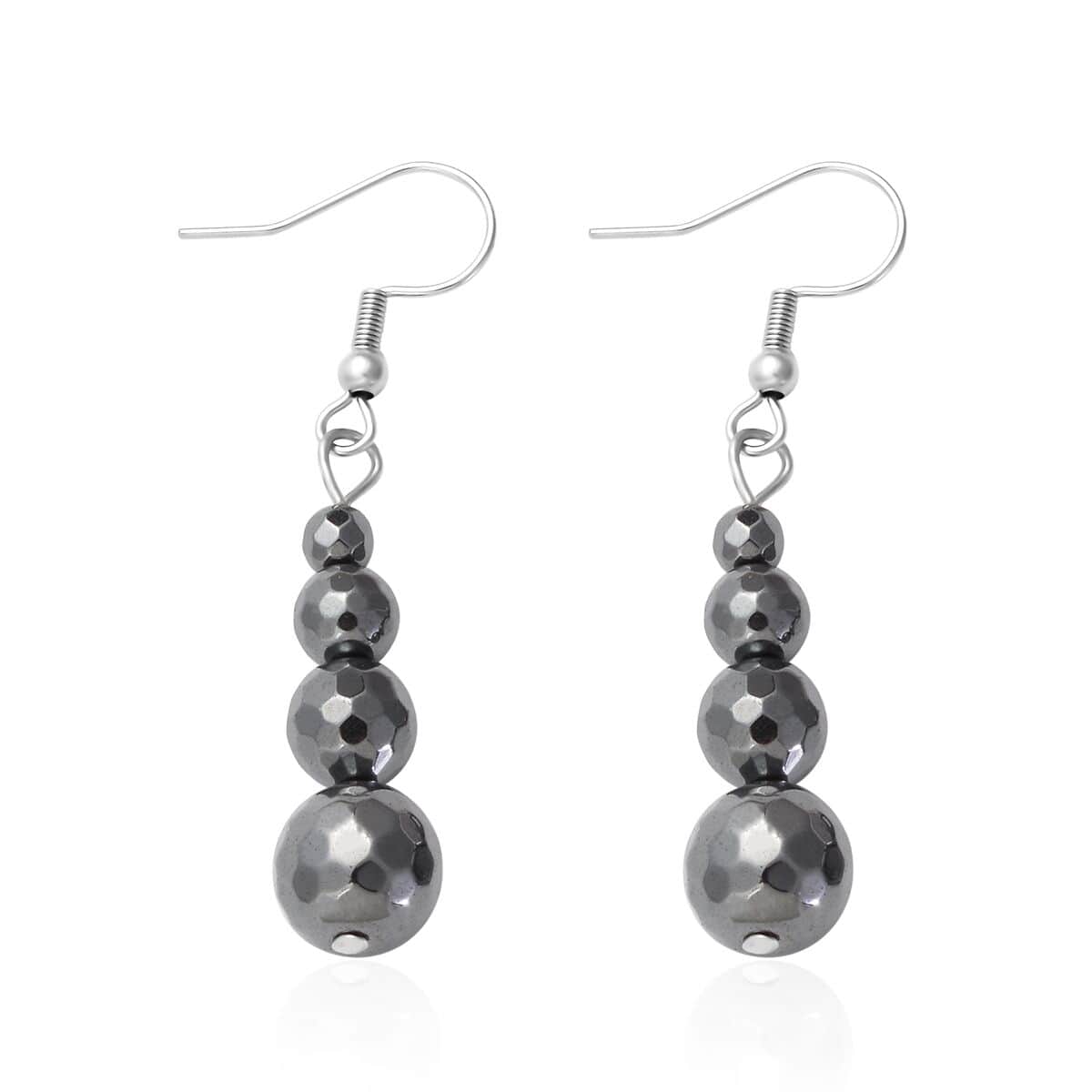 429.50 ctw Black Hematite Beads Drop Earrings and Necklace 20 inch in Stainless Steel image number 6