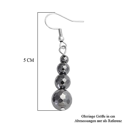 Black Hematite 429.50 ctw Beaded Drop Earrings and Necklace 20 Inches in Stainless Steel