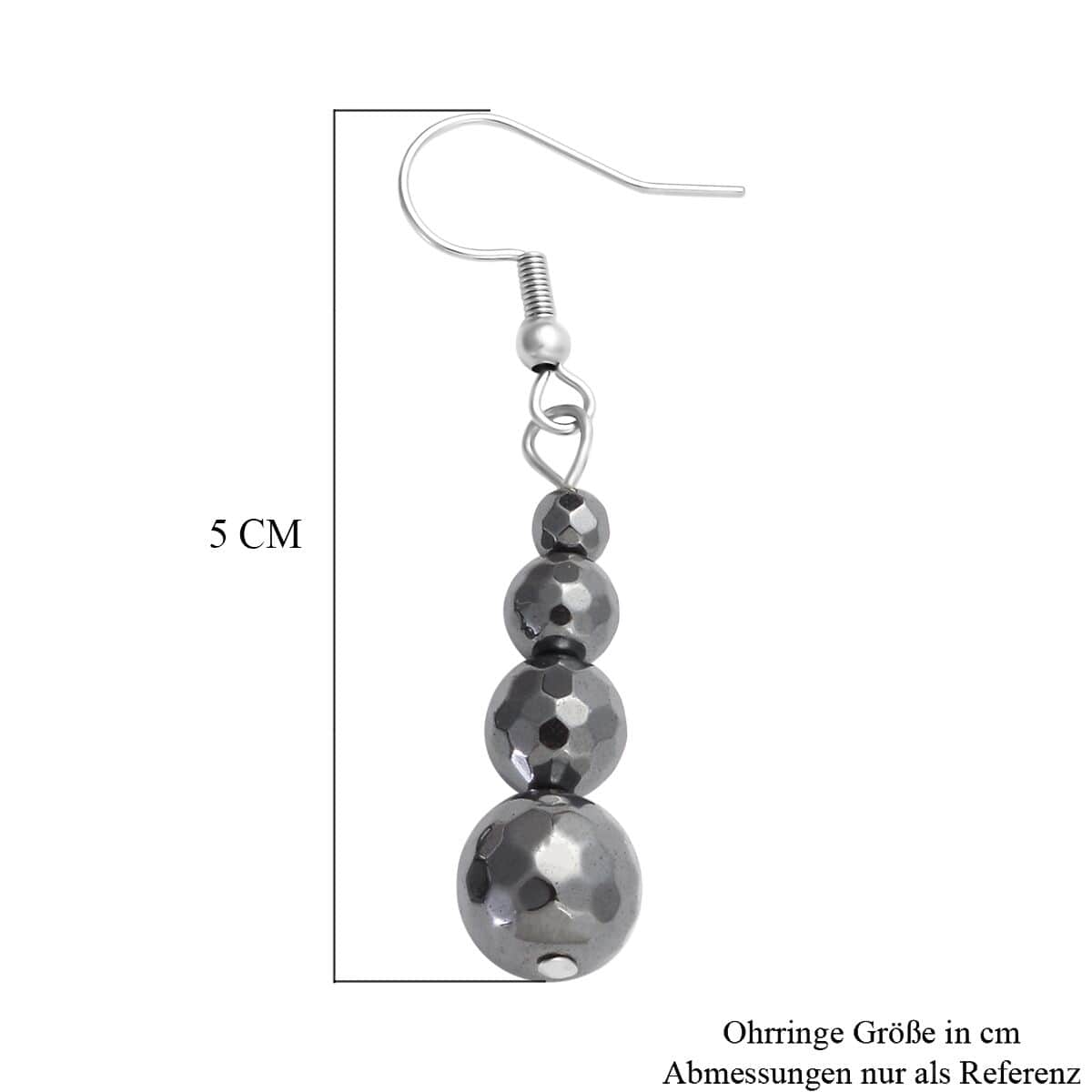 429.50 ctw Black Hematite Beads Drop Earrings and Necklace 20 inch in Stainless Steel image number 7