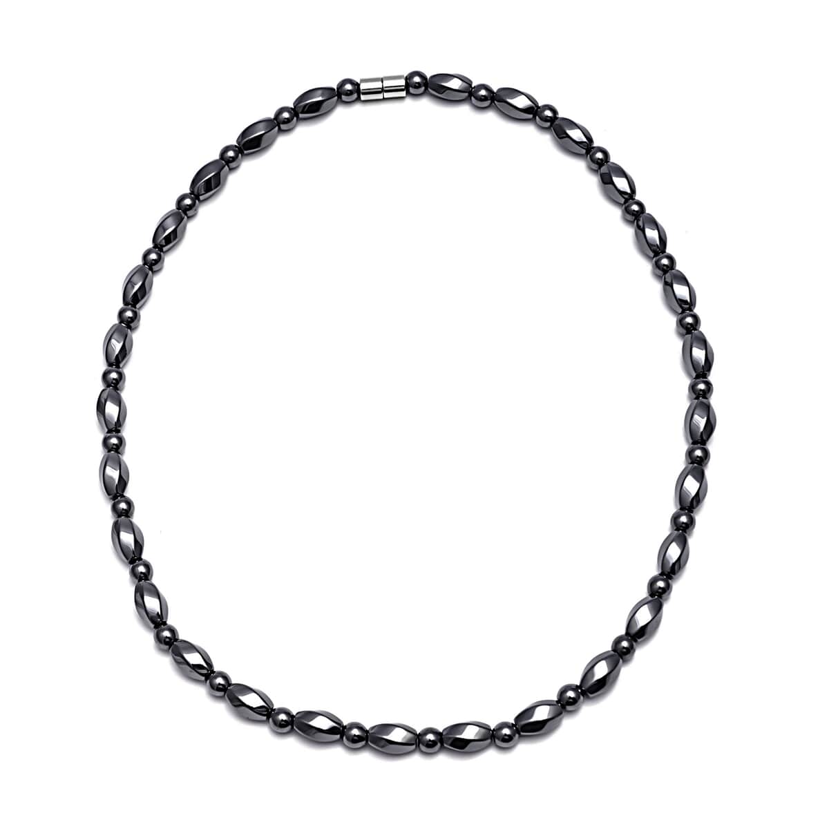Hematite Beaded Stretch Bracelet and Necklace with Magnetic Clasp (20.00 Inches) in Silvertone 599.50 ctw image number 2