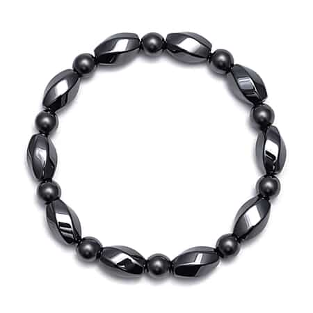 Hematite Beaded Stretch Bracelet and Necklace with Magnetic Clasp (20.00 Inches) in Silvertone 599.50 ctw image number 5