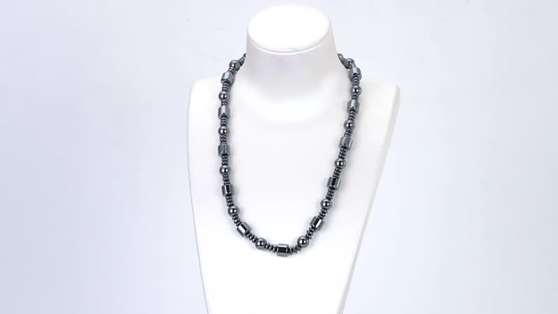 Hematite Beaded Stretch Bracelet and Necklace with Magnetic Clasp 20 Inches in Silvertone 840.00 ctw