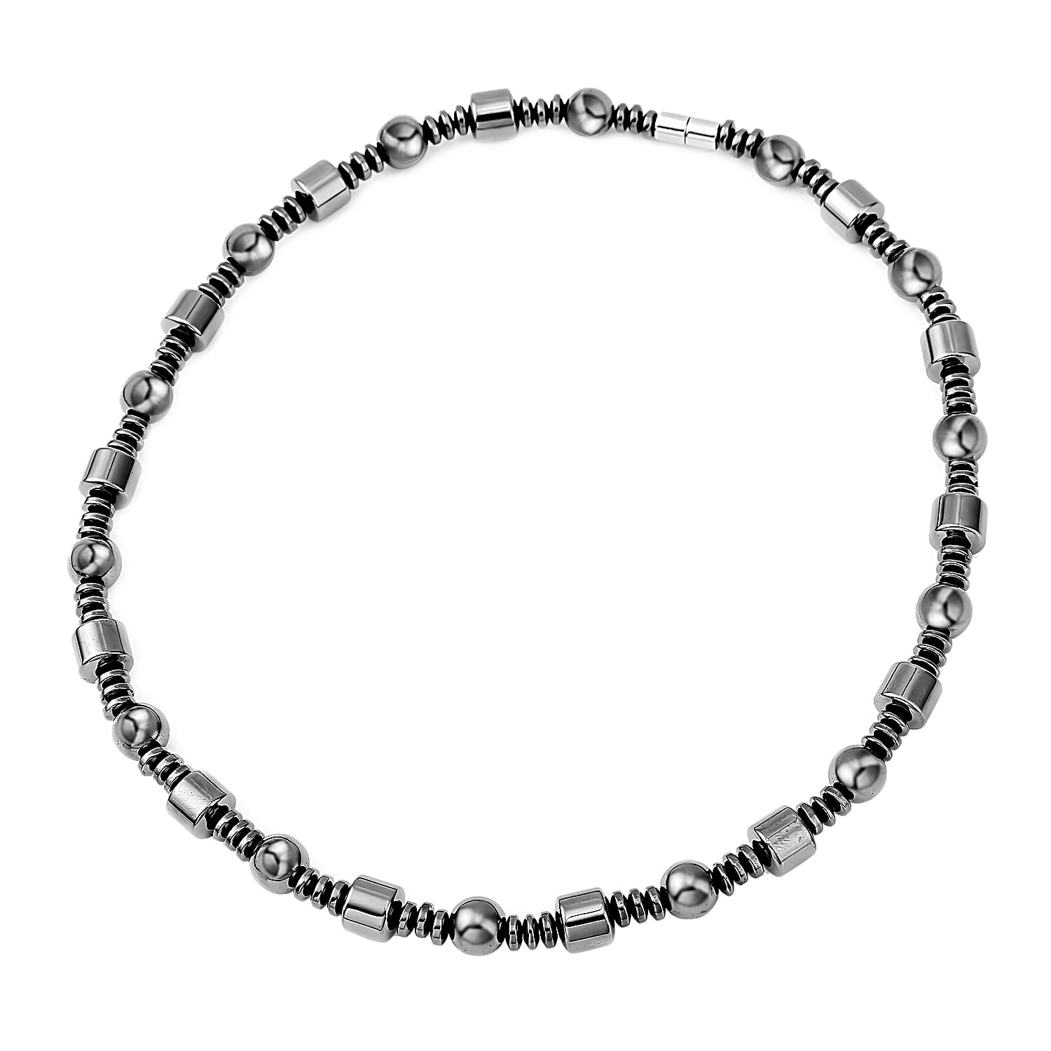 Hematite Beaded Stretch Bracelet and Necklace with Magnetic Clasp 20 Inches in Silvertone 840.00 ctw