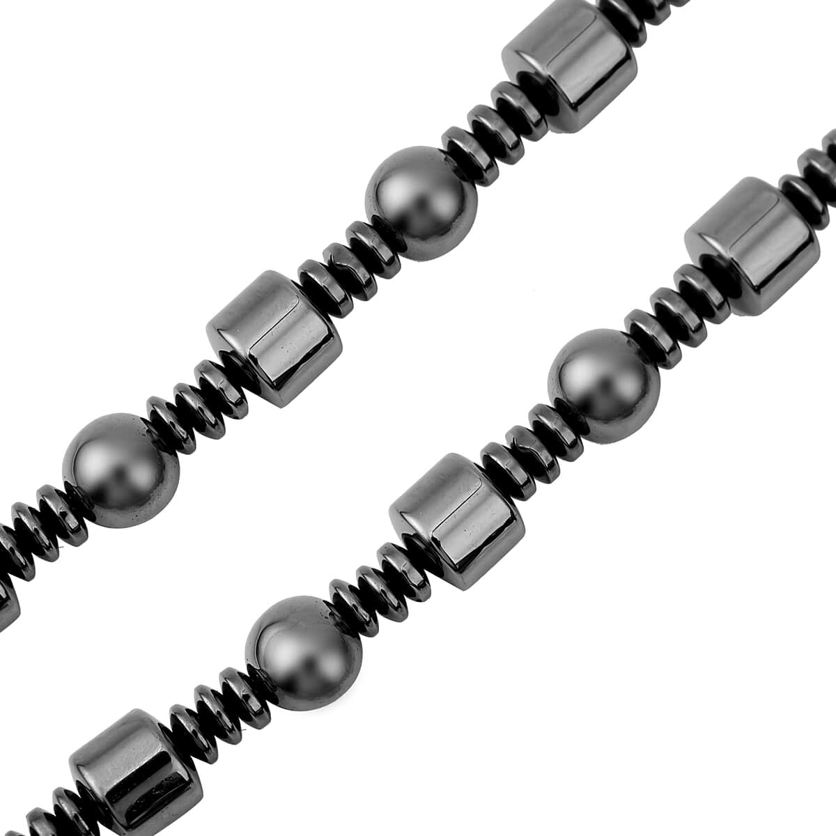 Hematite Beaded Stretch Bracelet and Necklace with Magnetic Clasp 20 Inches in Silvertone 840.00 ctw image number 4