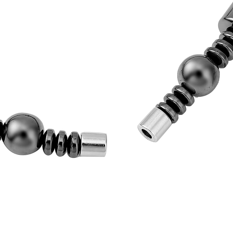 Hematite Beaded Stretch Bracelet and Necklace with Magnetic Clasp 20 Inches in Silvertone 840.00 ctw