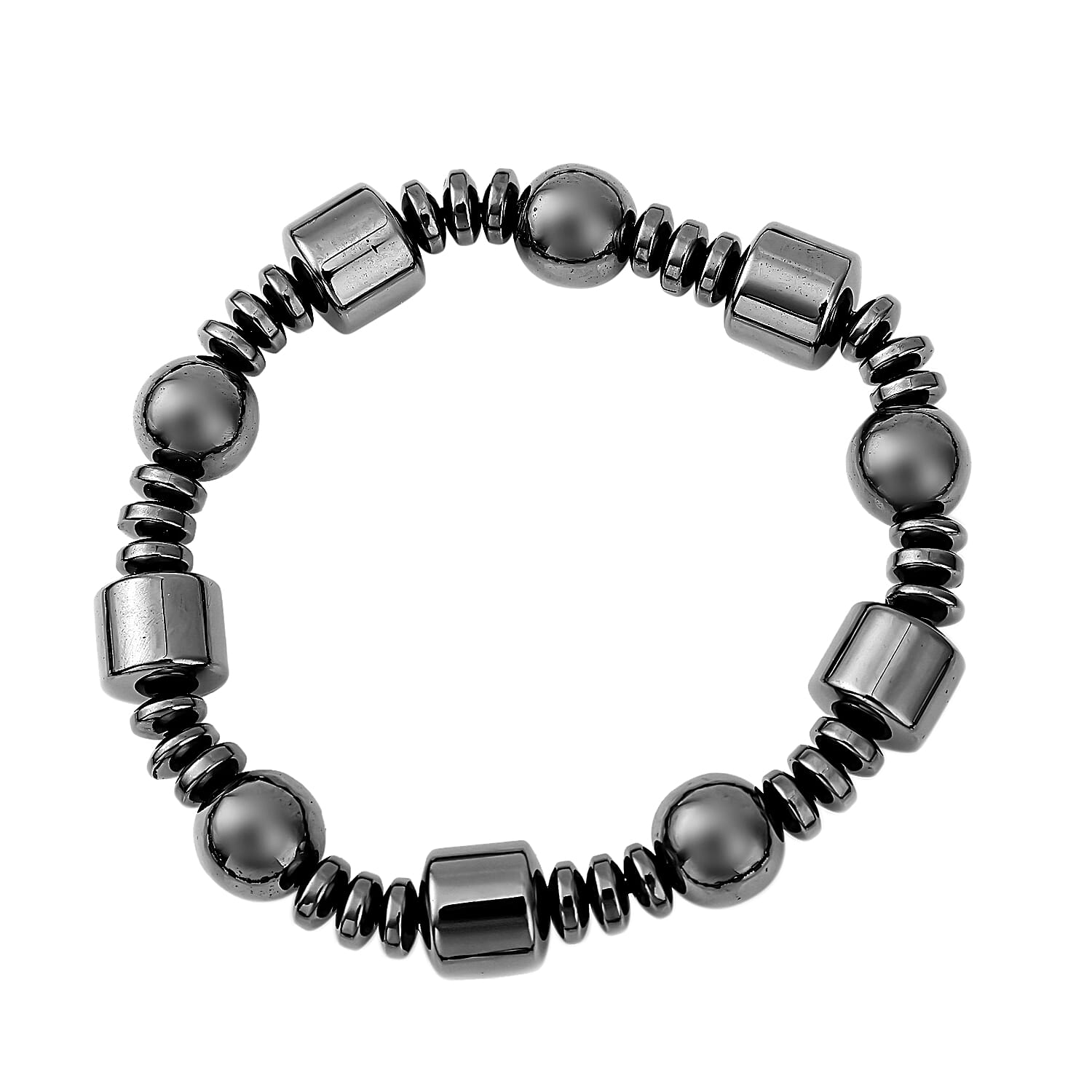 Hematite Beaded Stretch Bracelet and Necklace with Magnetic Clasp 20 Inches in Silvertone 840.00 ctw