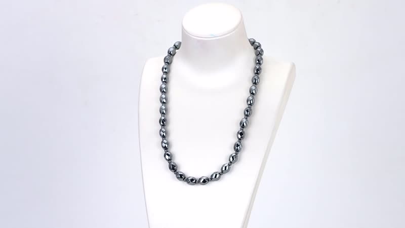 Hematite Beaded Stretch Bracelet and Necklace with Magnetic Clasp 20 Inches in Silvertone 802.00 ctw