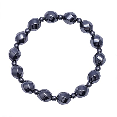 Hematite Beaded Stretch Bracelet and Necklace with Magnetic Clasp 20 Inches in Silvertone 802.00 ctw