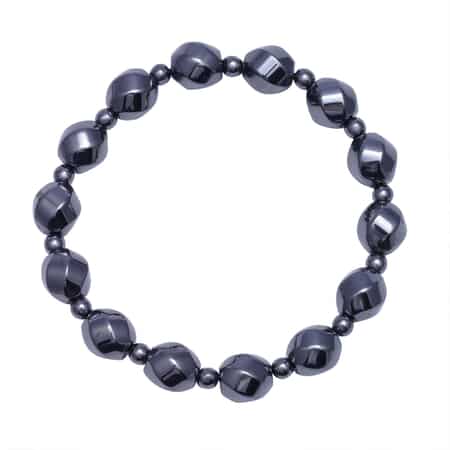 Hematite Beaded Stretch Bracelet and Necklace with Magnetic Clasp 20 Inches in Silvertone 802.00 ctw image number 2