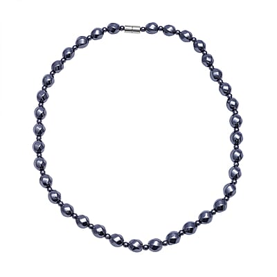 Hematite Beaded Stretch Bracelet and Necklace with Magnetic Clasp 20 Inches in Silvertone 802.00 ctw