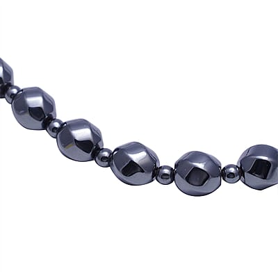 Hematite Beaded Stretch Bracelet and Necklace with Magnetic Clasp 20 Inches in Silvertone 802.00 ctw