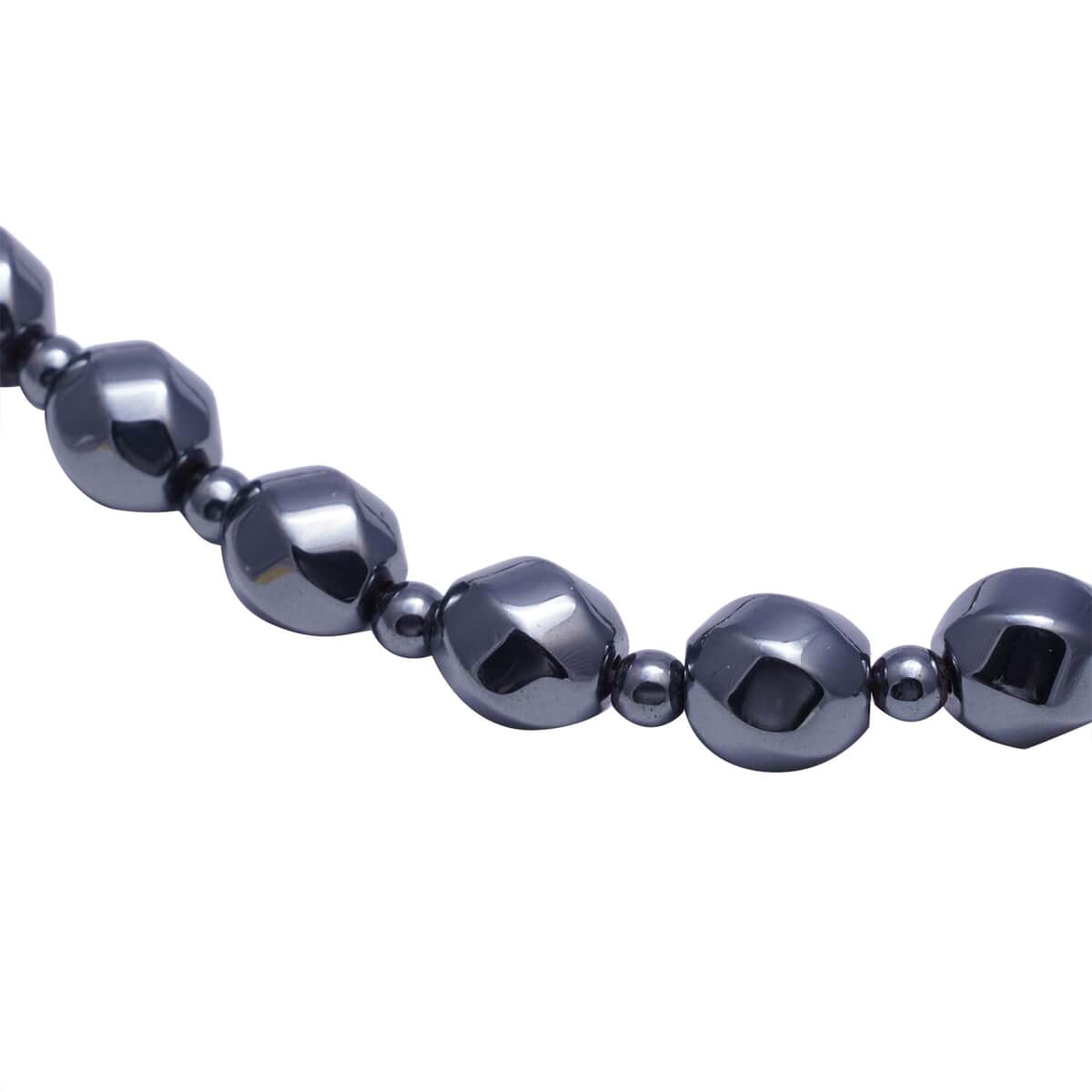 Hematite Beaded Stretch Bracelet and Necklace with Magnetic Clasp 20 Inches in Silvertone 802.00 ctw image number 4