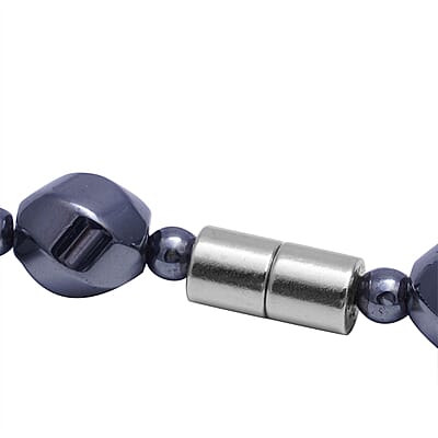 Hematite Beaded Stretch Bracelet and Necklace with Magnetic Clasp 20 Inches in Silvertone 802.00 ctw
