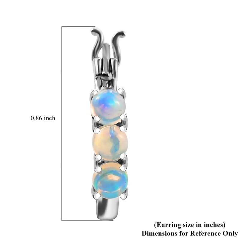 D'Joy Premium Ethiopian Earrings in Platinum Over Sterling Silver, Welo Opal Jewelry, Opal Silver Hoops 1.15 ctw