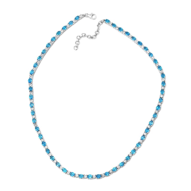 Malgache Neon Apatite and White Topaz Line Necklace 18 Inches in Platinum Over Sterling Silver 26.35 ctw